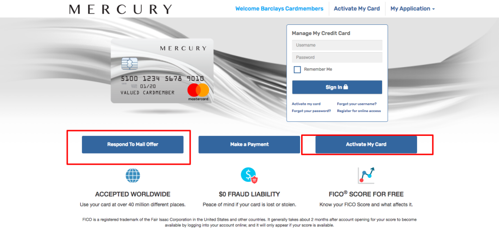 Activate Mercury Master Card