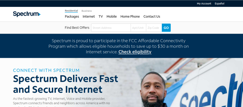 spectrum website interface