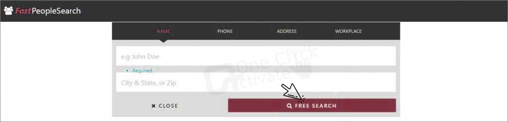 Free Search after entering 