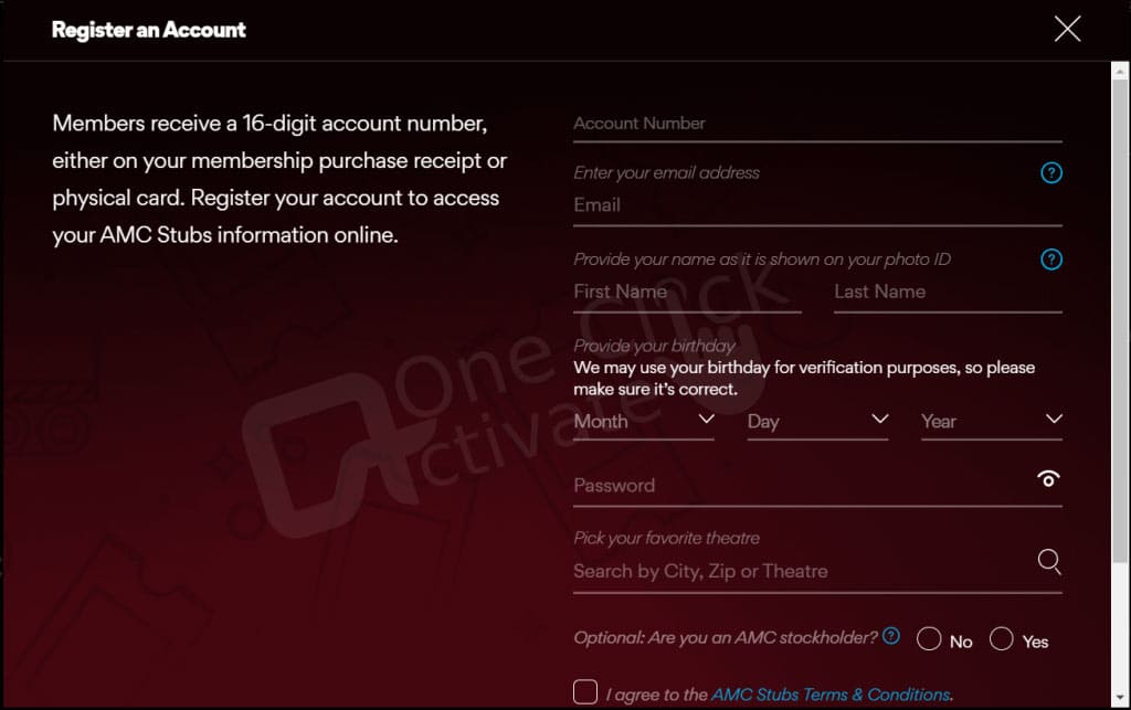 log into AMC Stubs