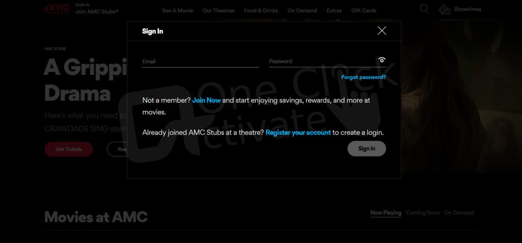 log into AMC Stubs
