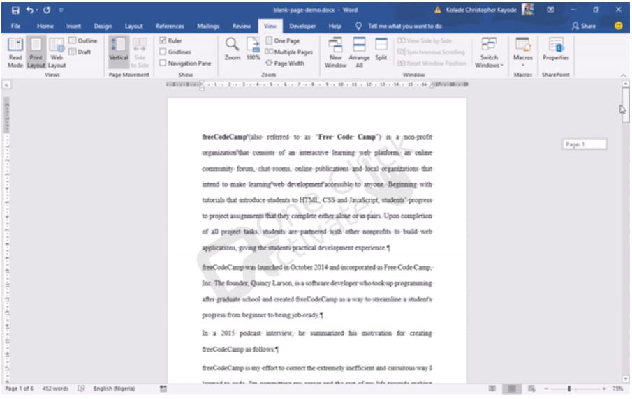 Delete Page in Microsoft Word