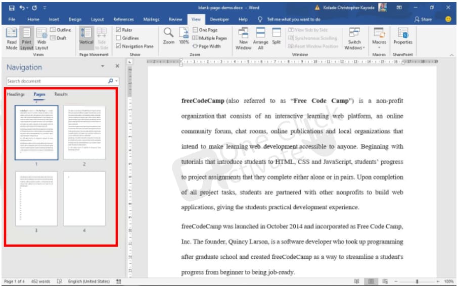Delete Page in Microsoft Word