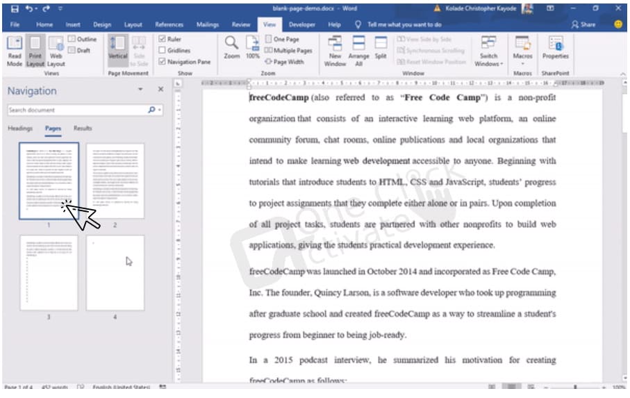Delete Page in Microsoft Word