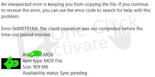 fix Error 0x800701AA