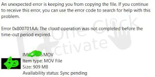 fix Error 0x800701AA