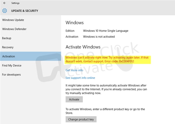 Windows Activation Error 0xC004F012