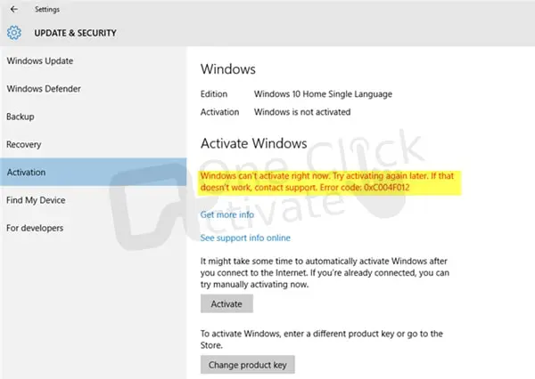 Windows Activation Error 0xC004F012