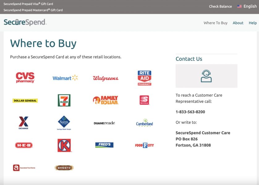 SecureSpend Retail Locations in the US